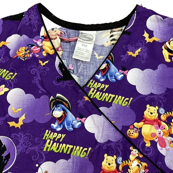 Disney Tops - Disney Scrub Top Small Purple Pooh‎ Bear Eeyore Halloween Happy Haunting